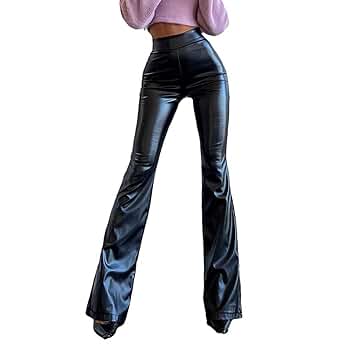 パンツ Xgirl FAUX LEATHER FLARE PANTS WDIRARA Women's High Waisted Faux Leather Flare Leg Bell
